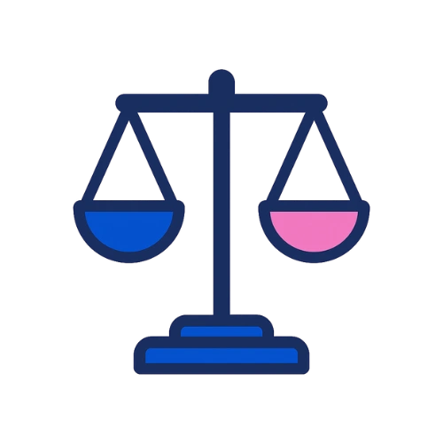 Icône de balance bleue et rose symbolisant la neutralité et l’équilibre