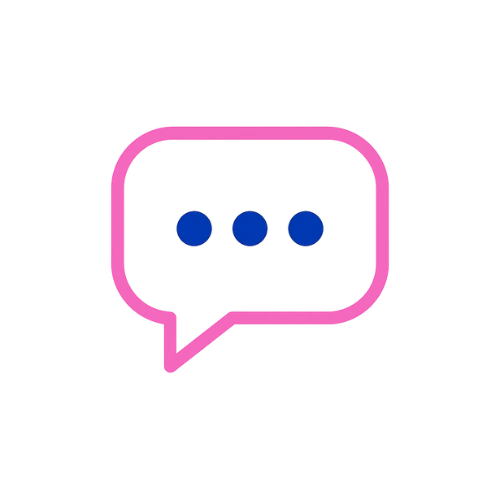 Icône de bulle de dialogue rose et bleue symbolisant la transparence et la communication claire