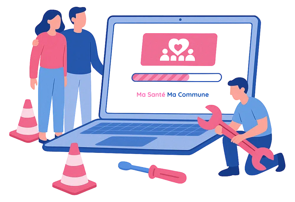 Illustration “Page en cours de construction” de Ma Santé Ma Commune, représentant la future page de présentation de l’association.