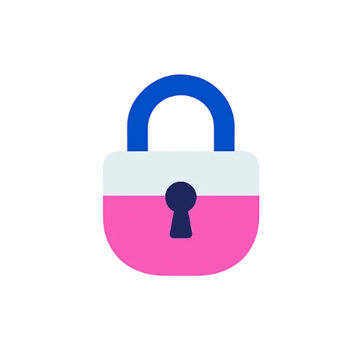Icône de cadenas rose et bleu symbolisant la protection des données et le respect des citoyens